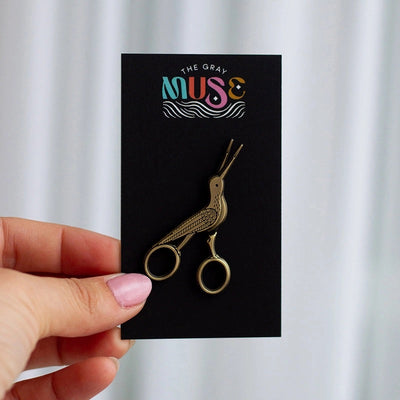 Embroidery Crane Scissors Pin (interactive)