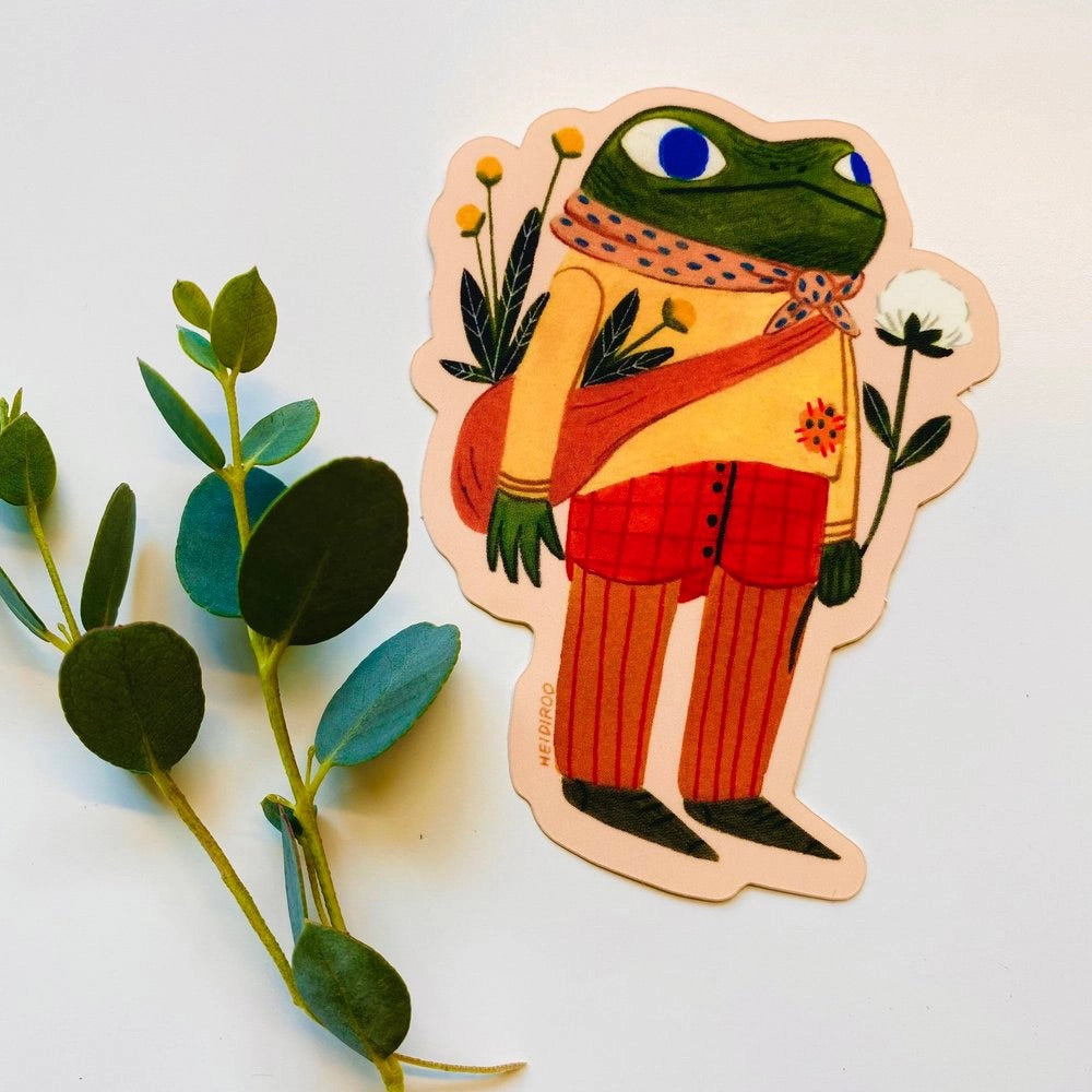 Flower Delivery Frog Sticker