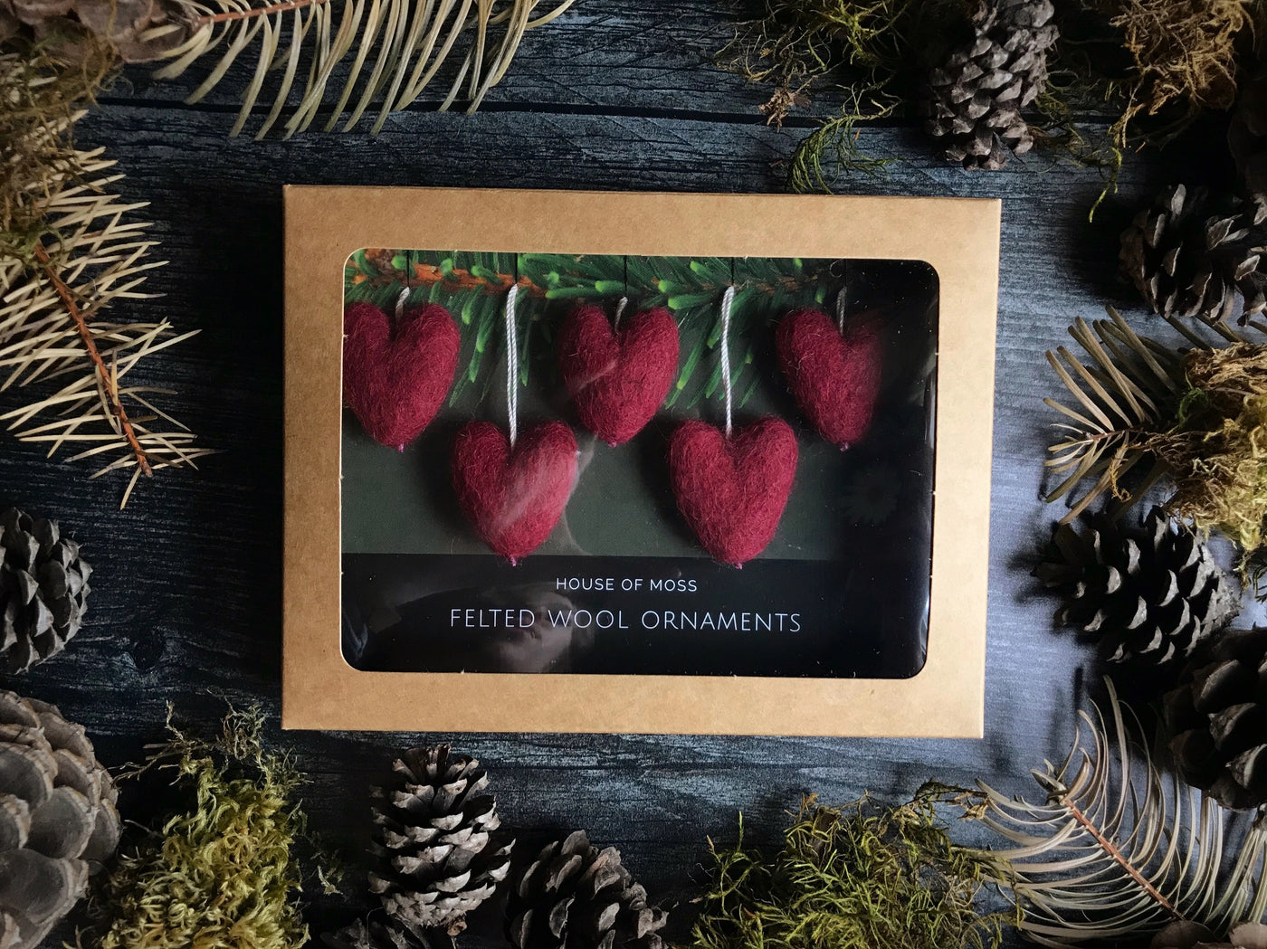 Felted Wool Mini Heart Ornaments - Set of 5