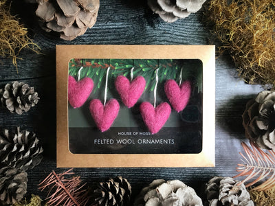 Felted Wool Mini Heart Ornaments - Set of 5