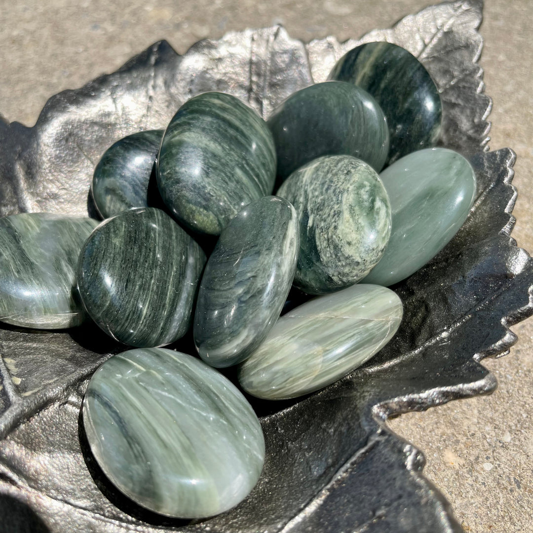 Green Hair Jasper - Pillow Palm Stones