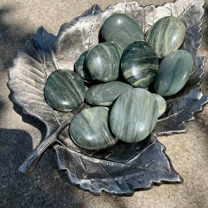 Green Hair Jasper - Pillow Palm Stones