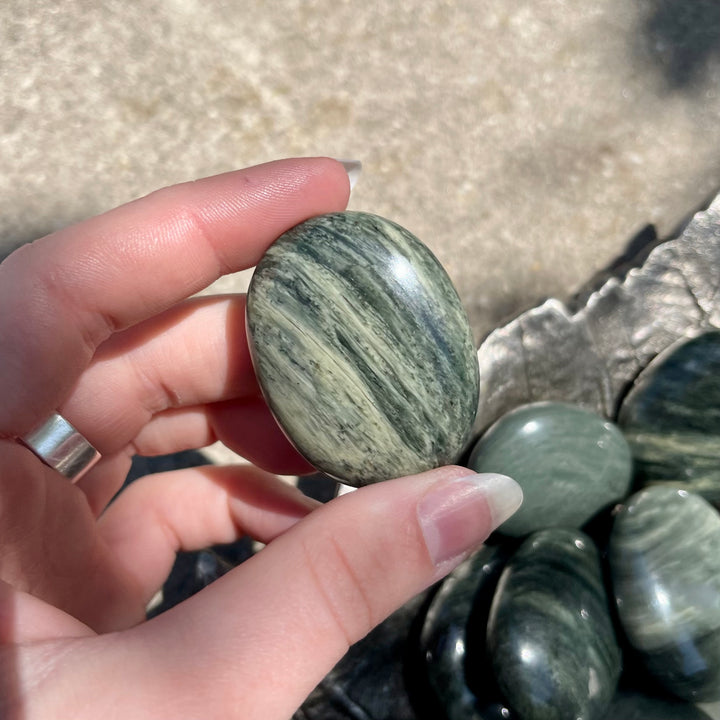 Green Hair Jasper - Pillow Palm Stones