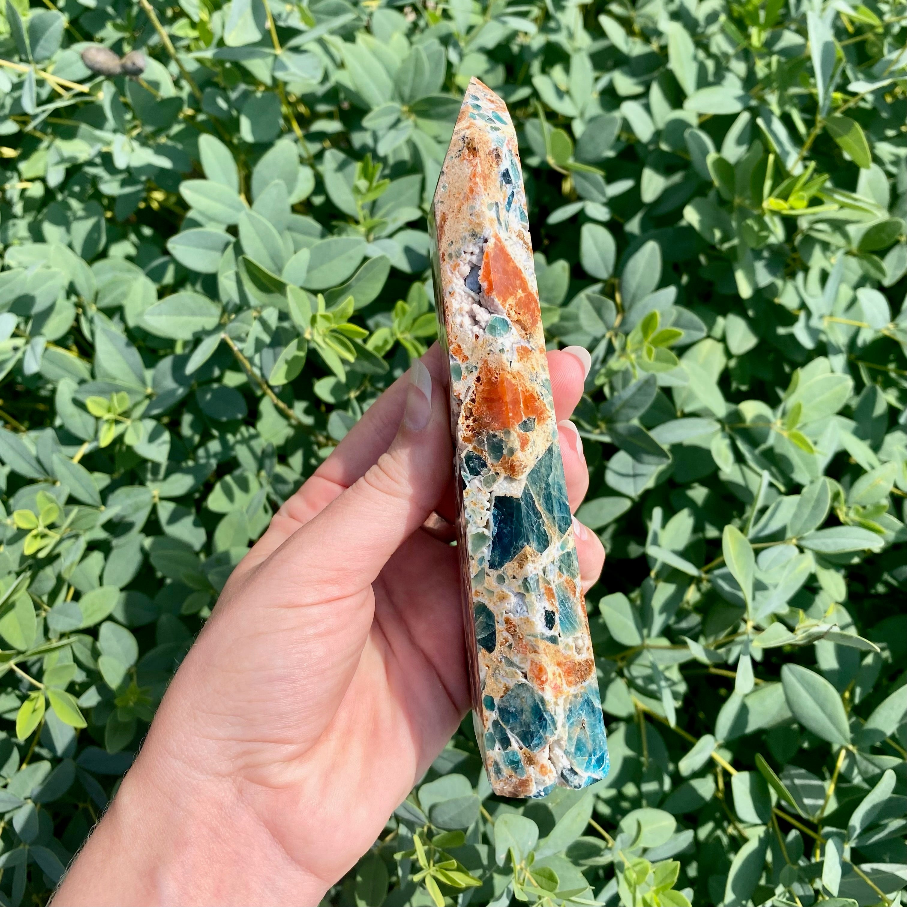 Blue Apatite Orange Calcite - Jumbo Tower