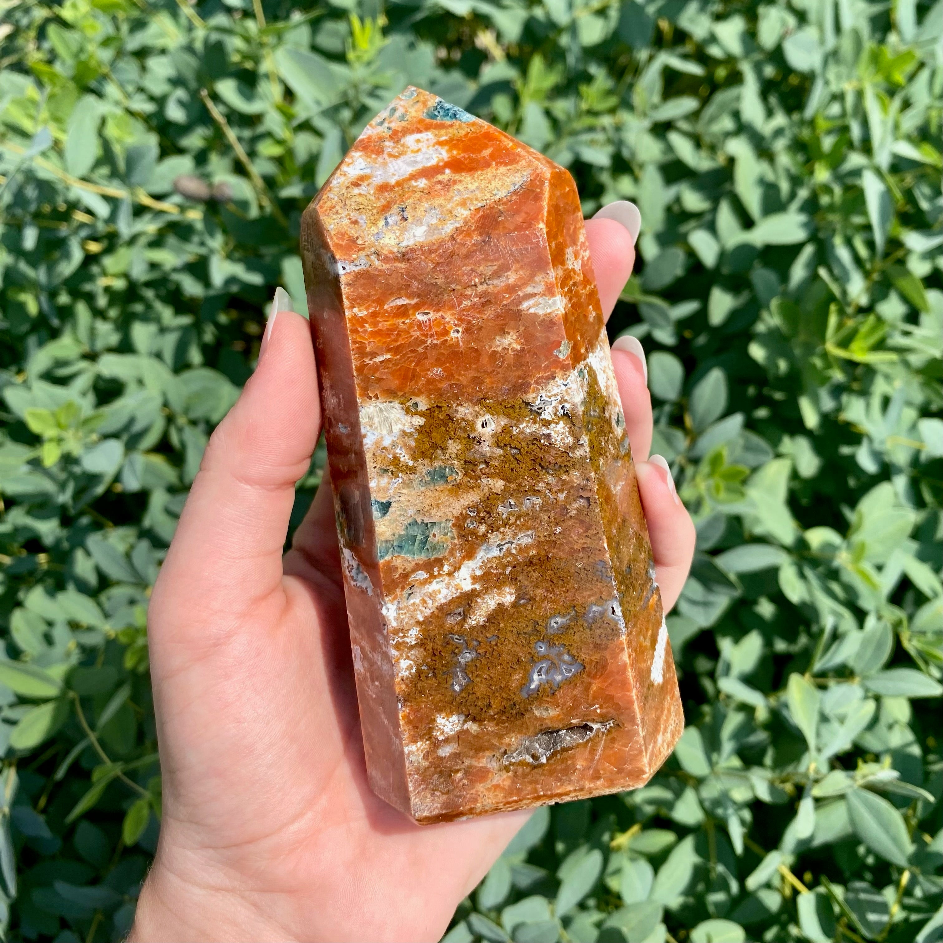 Blue Apatite Orange Calcite - Jumbo Tower