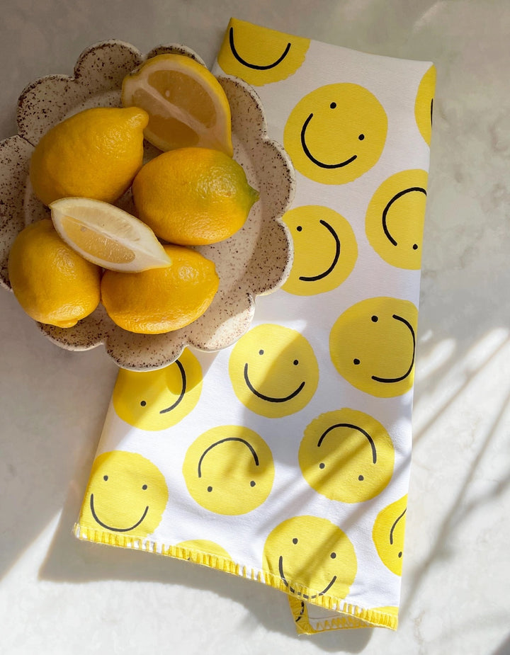 Yellow Smiley Face Tea Towel