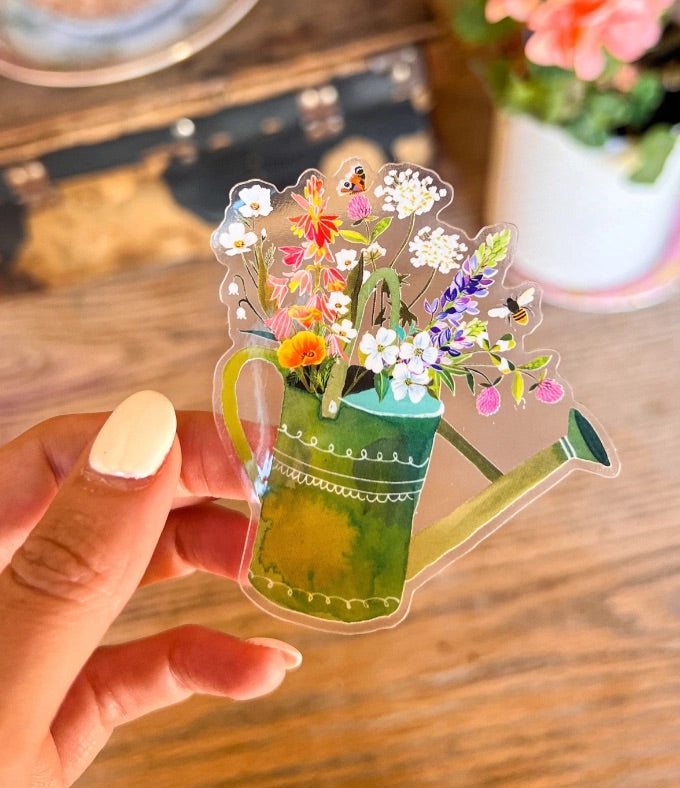 Flowering Watering Can Clear Sticker