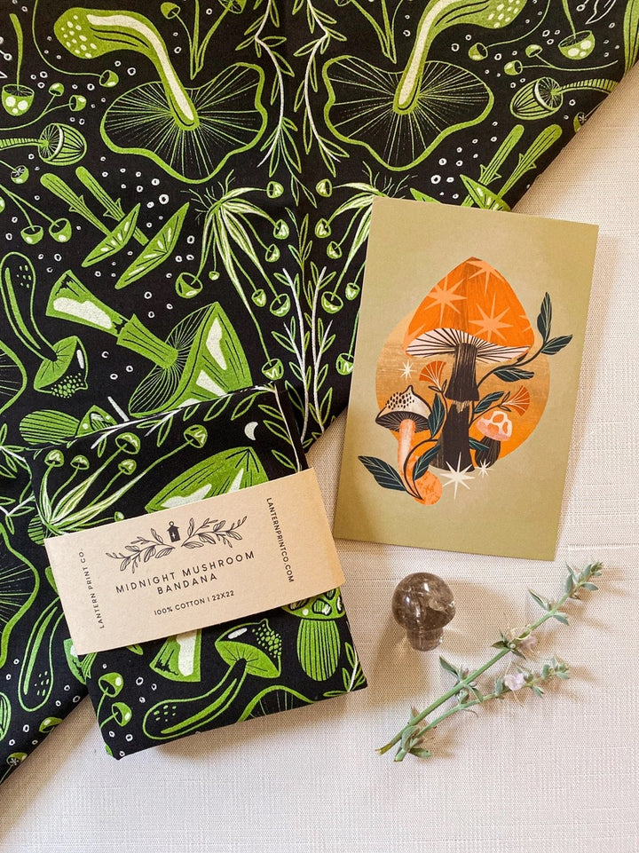 Midnight Mushroom Bandana - Bioluminescence Green