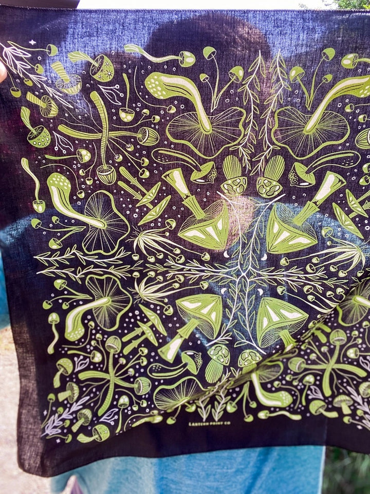 Midnight Mushroom Bandana - Bioluminescence Green