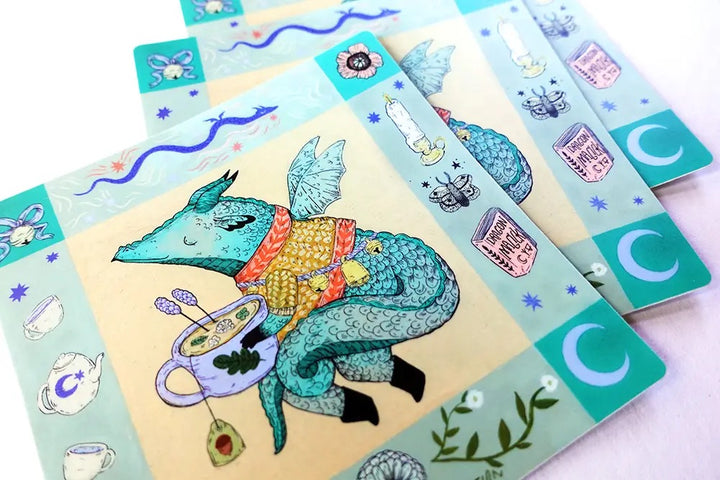 Dragon and Tea Square Sticker