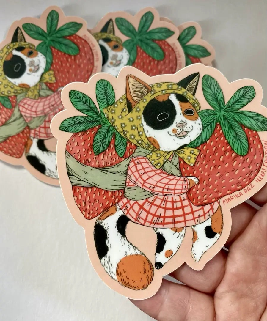 Strawberry Milkshake Cat Sticker