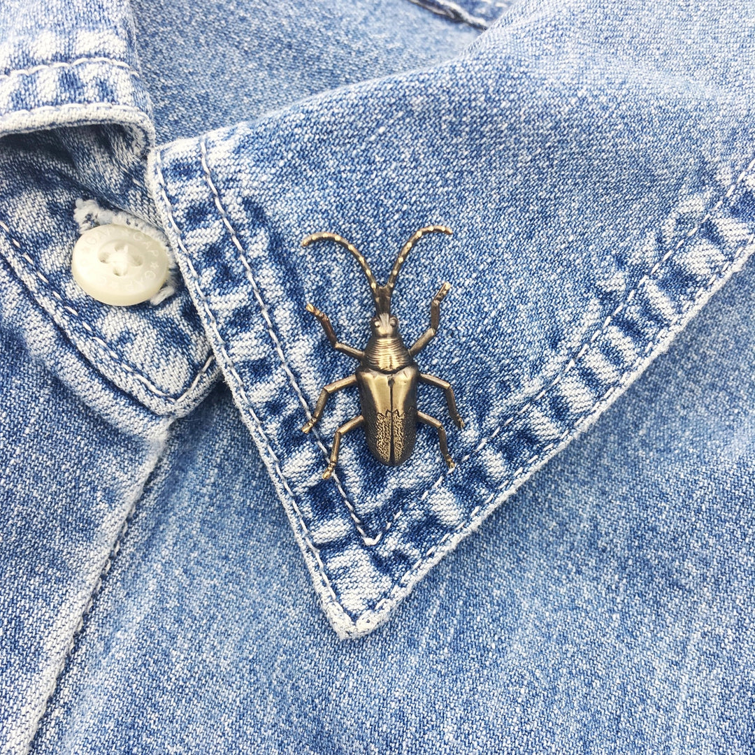 Brass Long-Horned Beetle Pin