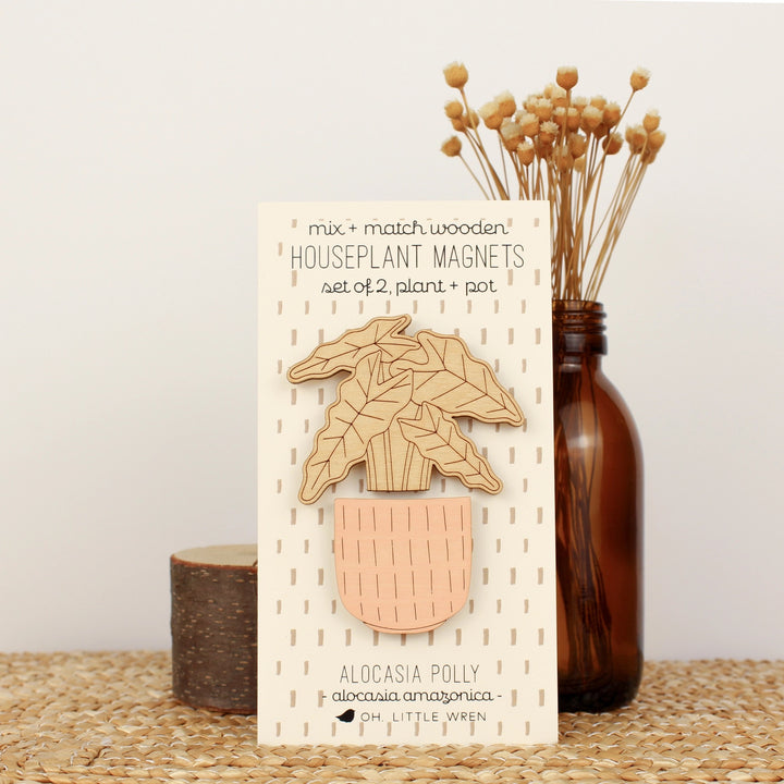 Alocasia Polly Houseplant Wooden Magnets