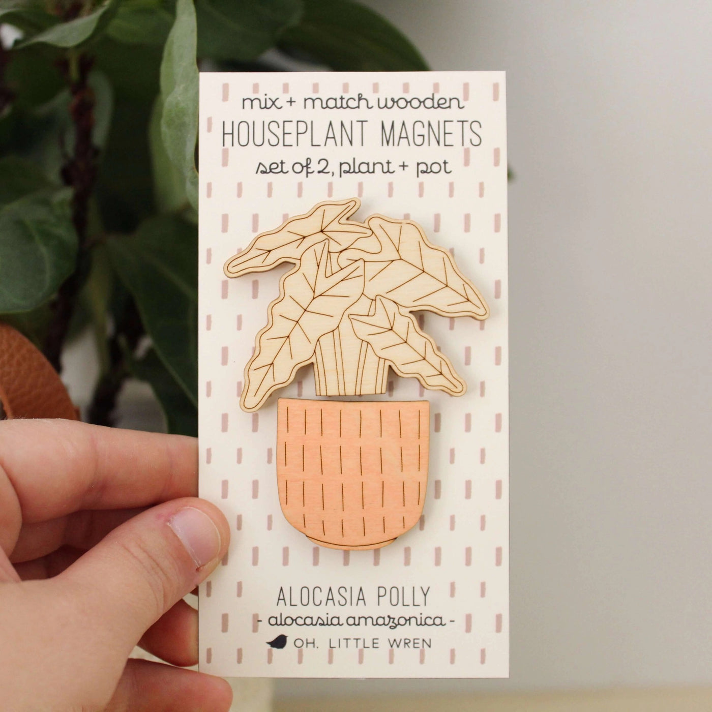 Alocasia Polly Houseplant Wooden Magnets
