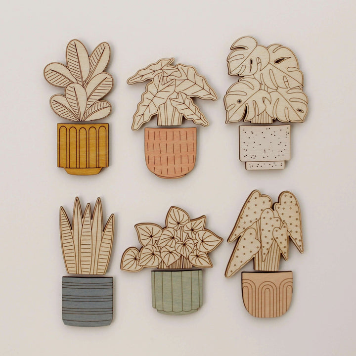 Alocasia Polly Houseplant Wooden Magnets