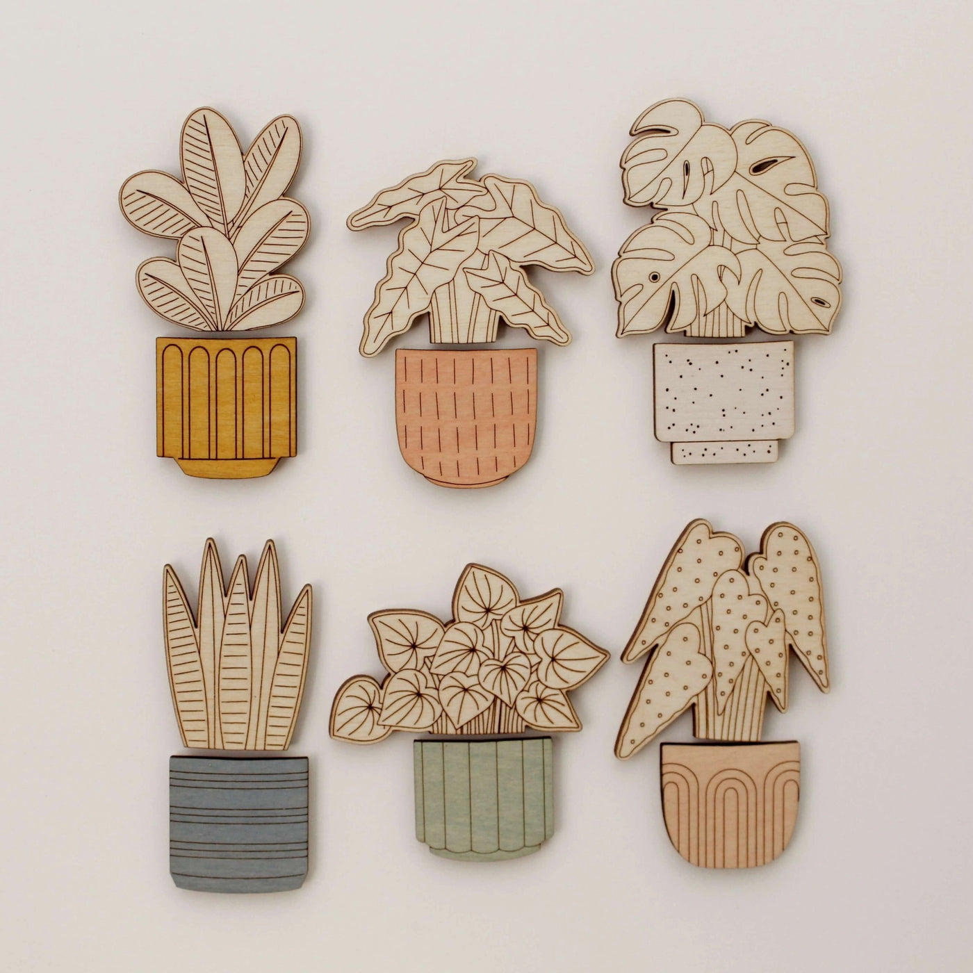 Alocasia Polly Houseplant Wooden Magnets
