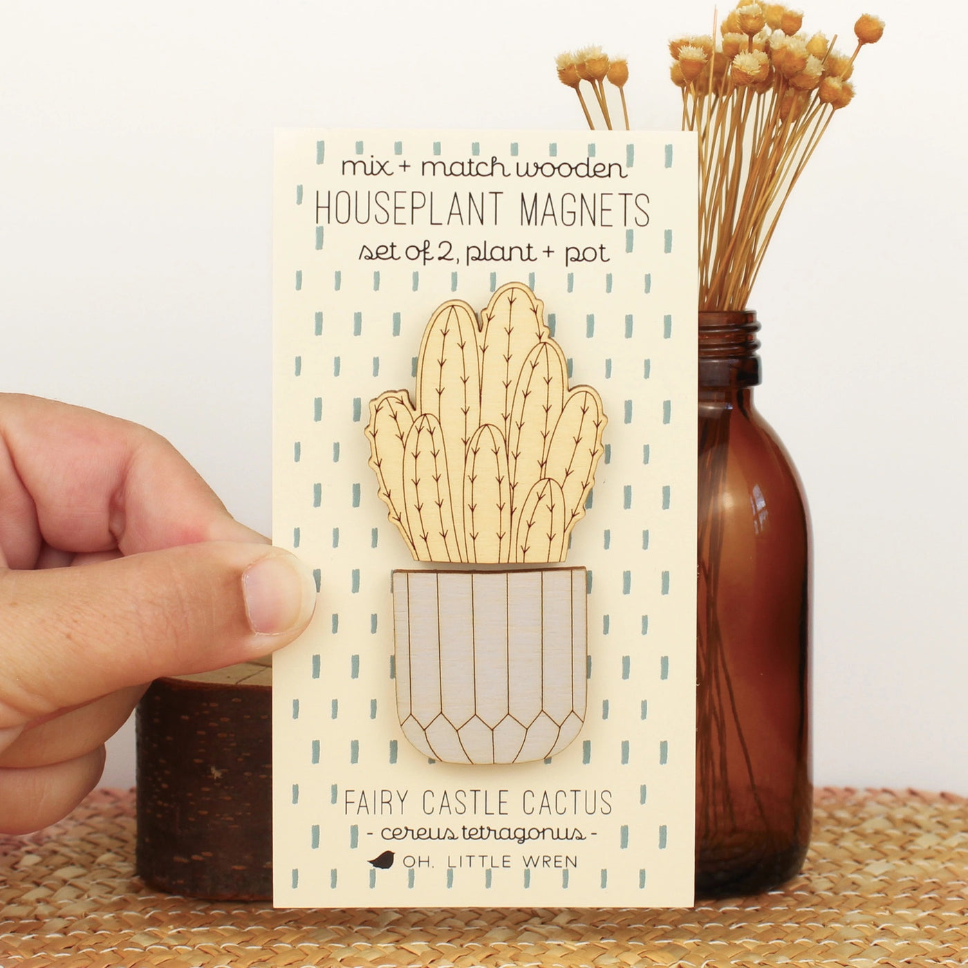 Fairy Castle Cactus Houseplant Wooden Magnets