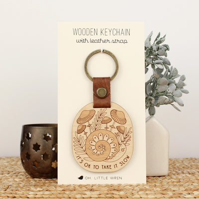 Forest Snail Wooden Keychain