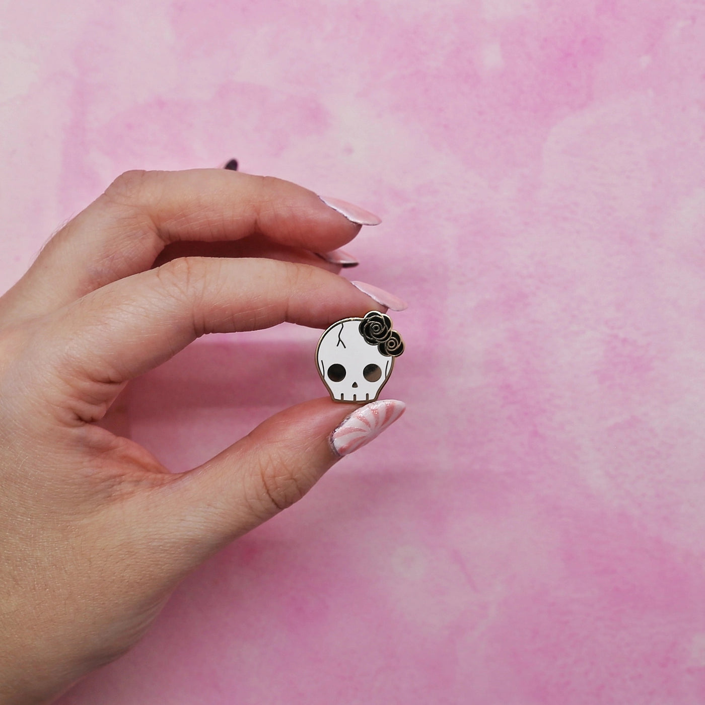 Black Flower Skull Pin