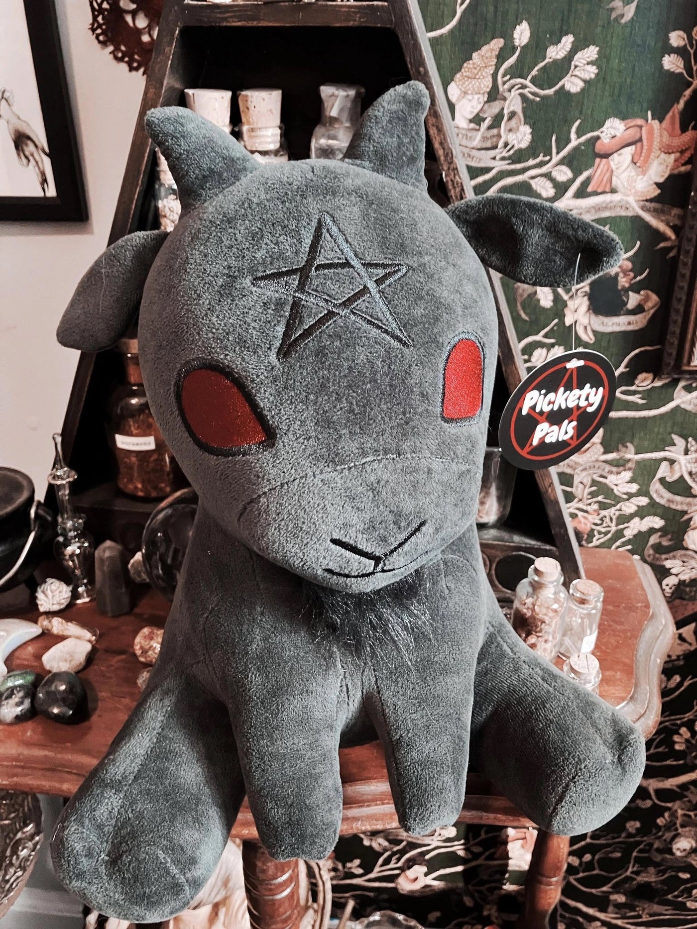 Witchy Baby Goat Plushie Pillow - Charcoal