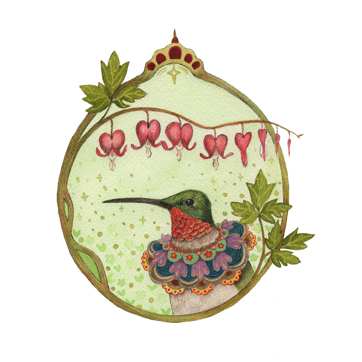 Floral Flight Crew: Hummingbird Of Bleeding Hearts - 8x10