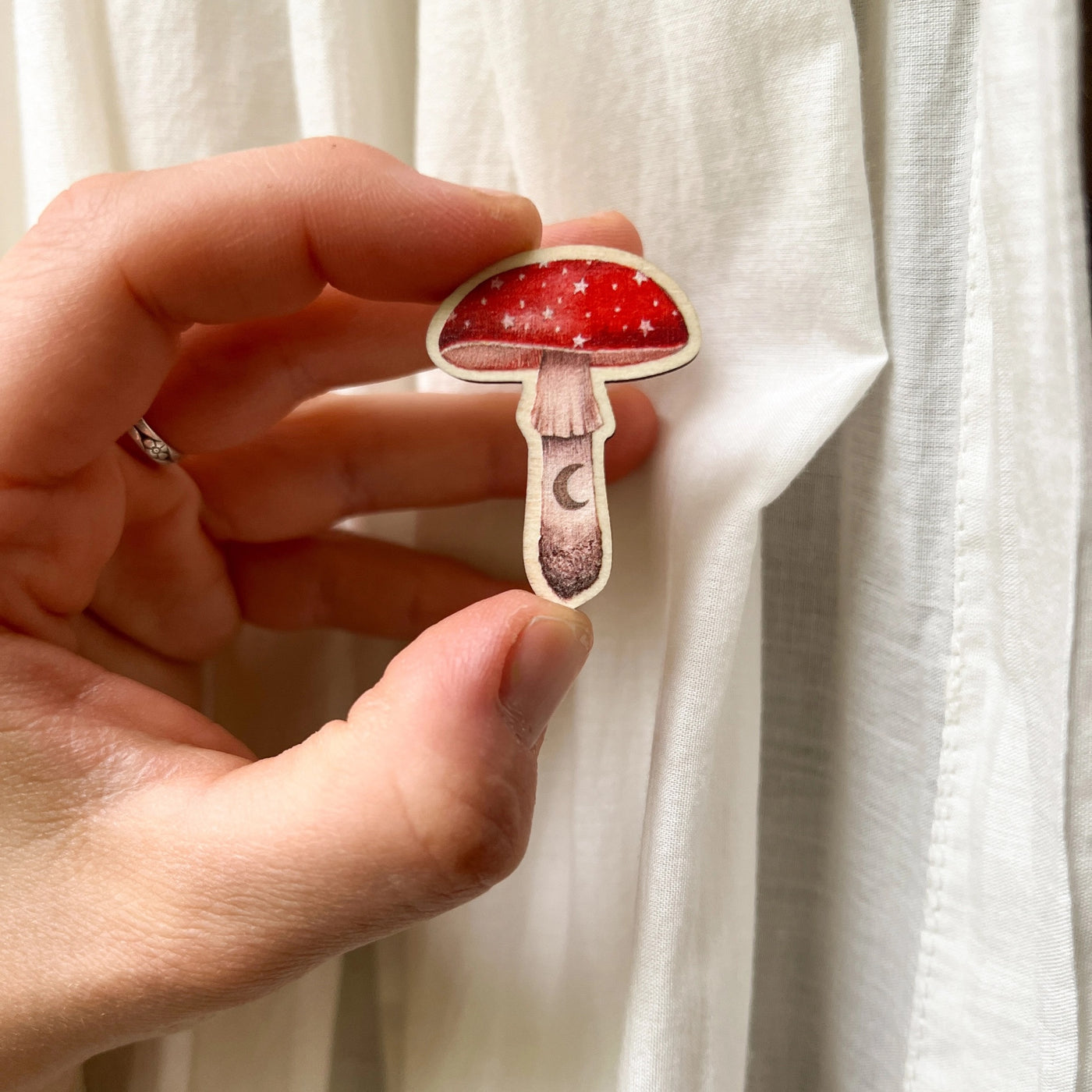 Ruby Mushroom Wooden Pin