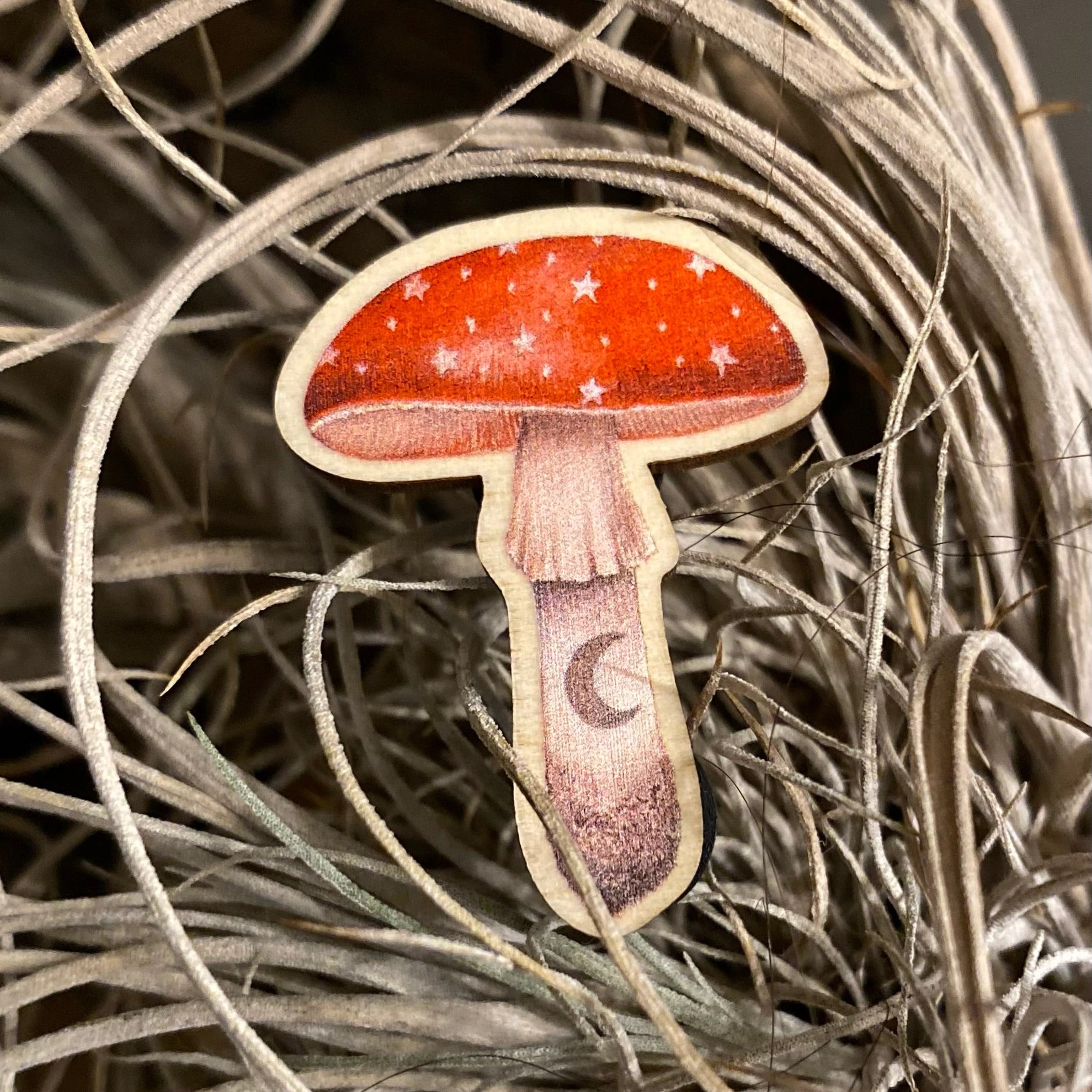 Ruby Mushroom Wooden Pin