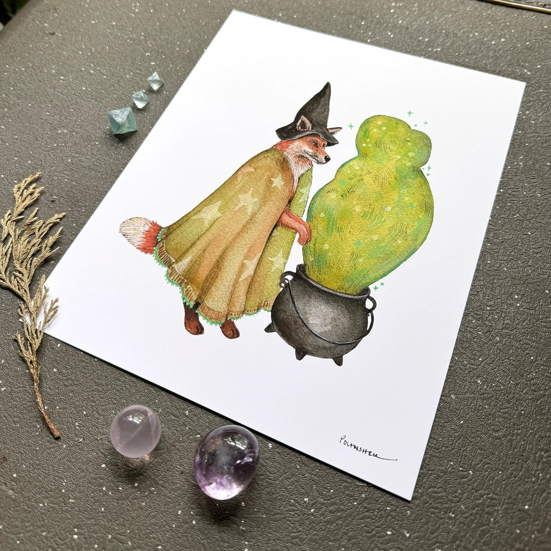 Witchy Whiskers Cauldron Fox Print - 8" x 10"