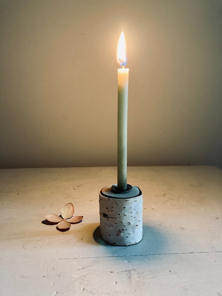 Tiny Taper Beeswax Candles with Birch Holder