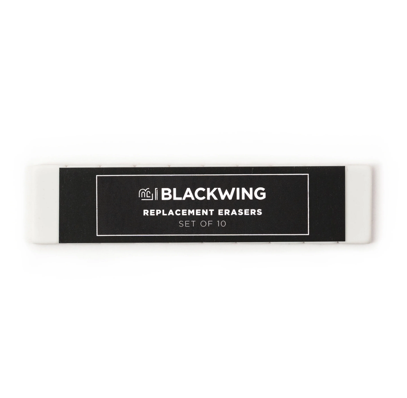 Blackwing Pencils have always been known for their iconic, replaceable, square erasers. To replace your eraser, slide the eraser and clip out of the ferrule, remove the clip from the old eraser, place the new eraser into the clip, and insert the new eraser and clip into the ferrule.  Replacement erasers come in sets of 10 and are available in black, white, pink, green, blue, navy blue, orange, yellow, red and grey.  Details: Set of 10 Pencil Eraser Replacements Single-Color Packs