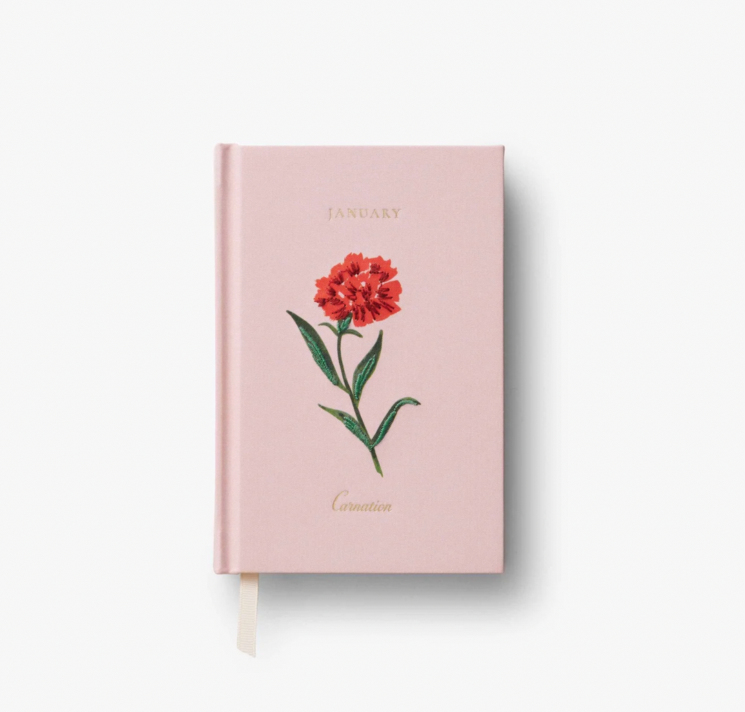Mini Birth Month Embroidered Journal - January Carnation