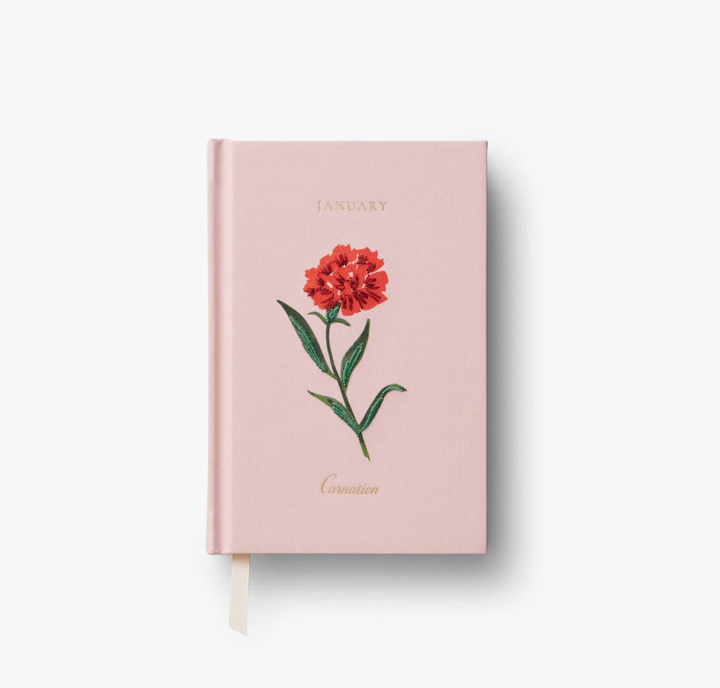 Mini Birth Month Embroidered Journal - January Carnation