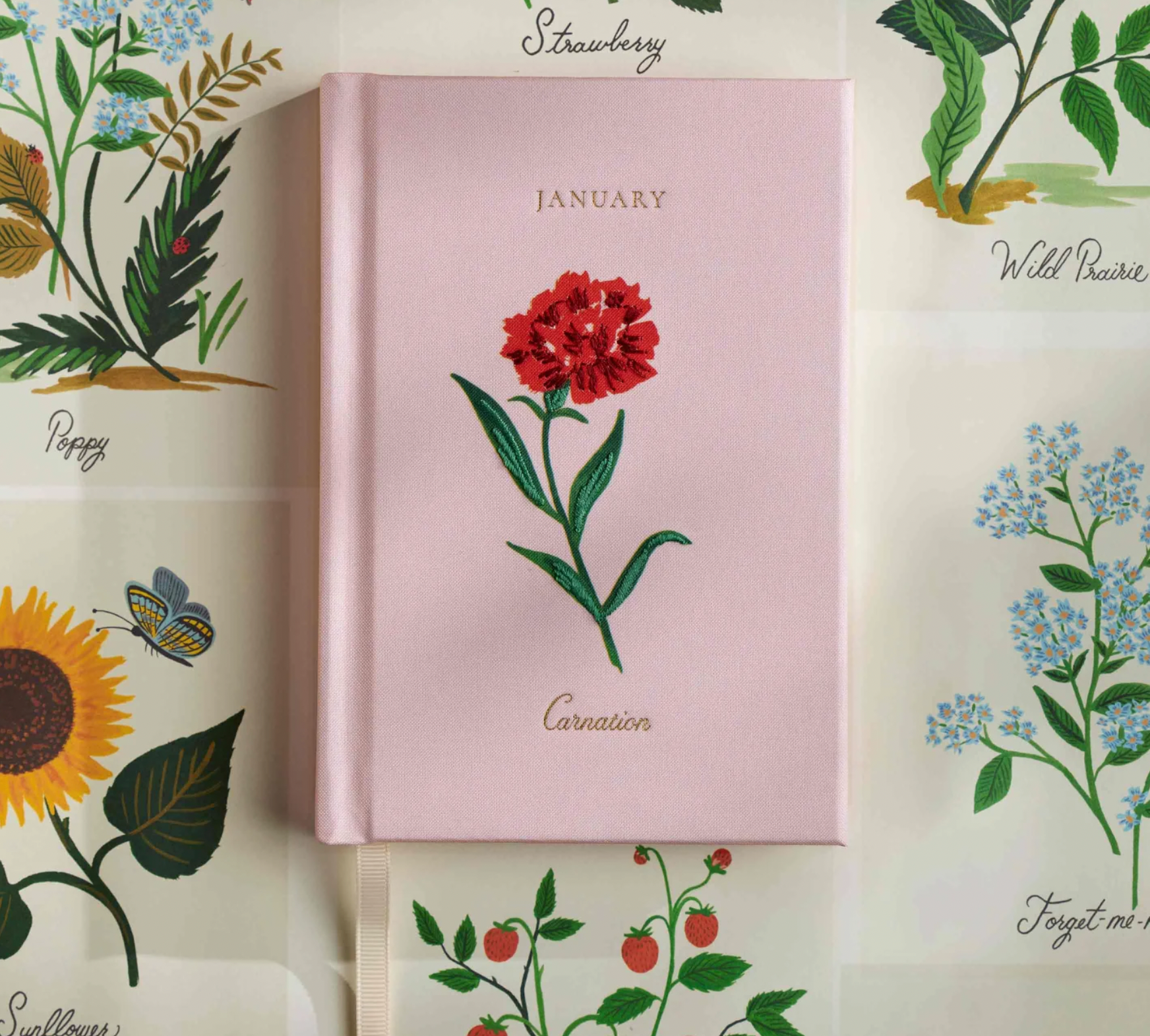 Mini Birth Month Embroidered Journal - January Carnation