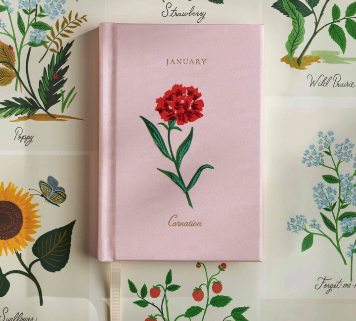 Mini Birth Month Embroidered Journal - January Carnation