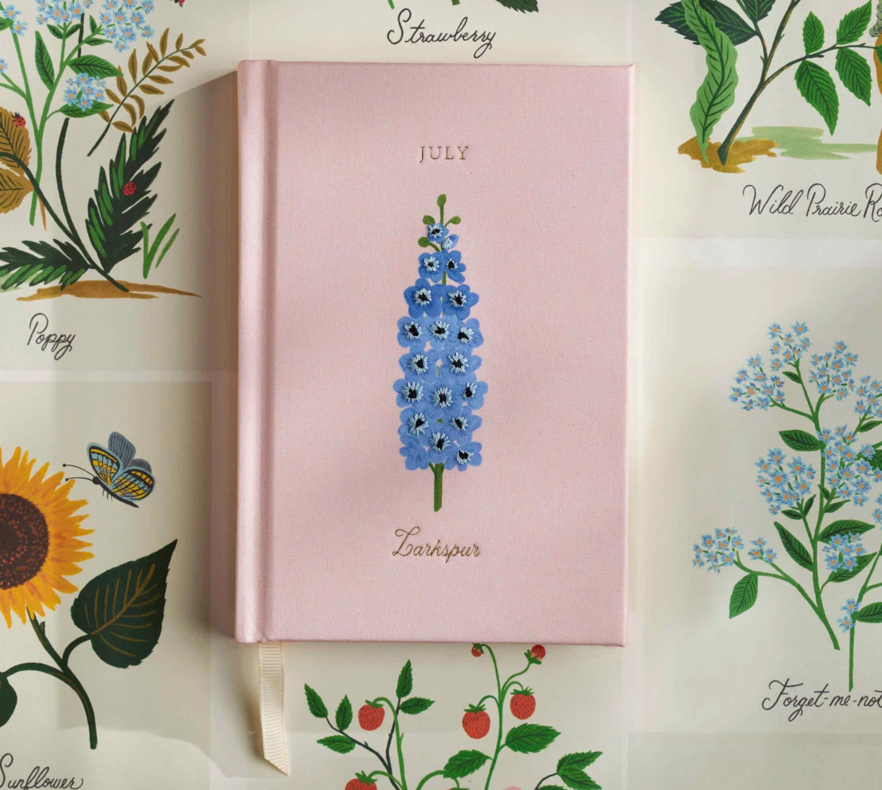 Mini Birth Month Embroidered Journal - July Larkspur