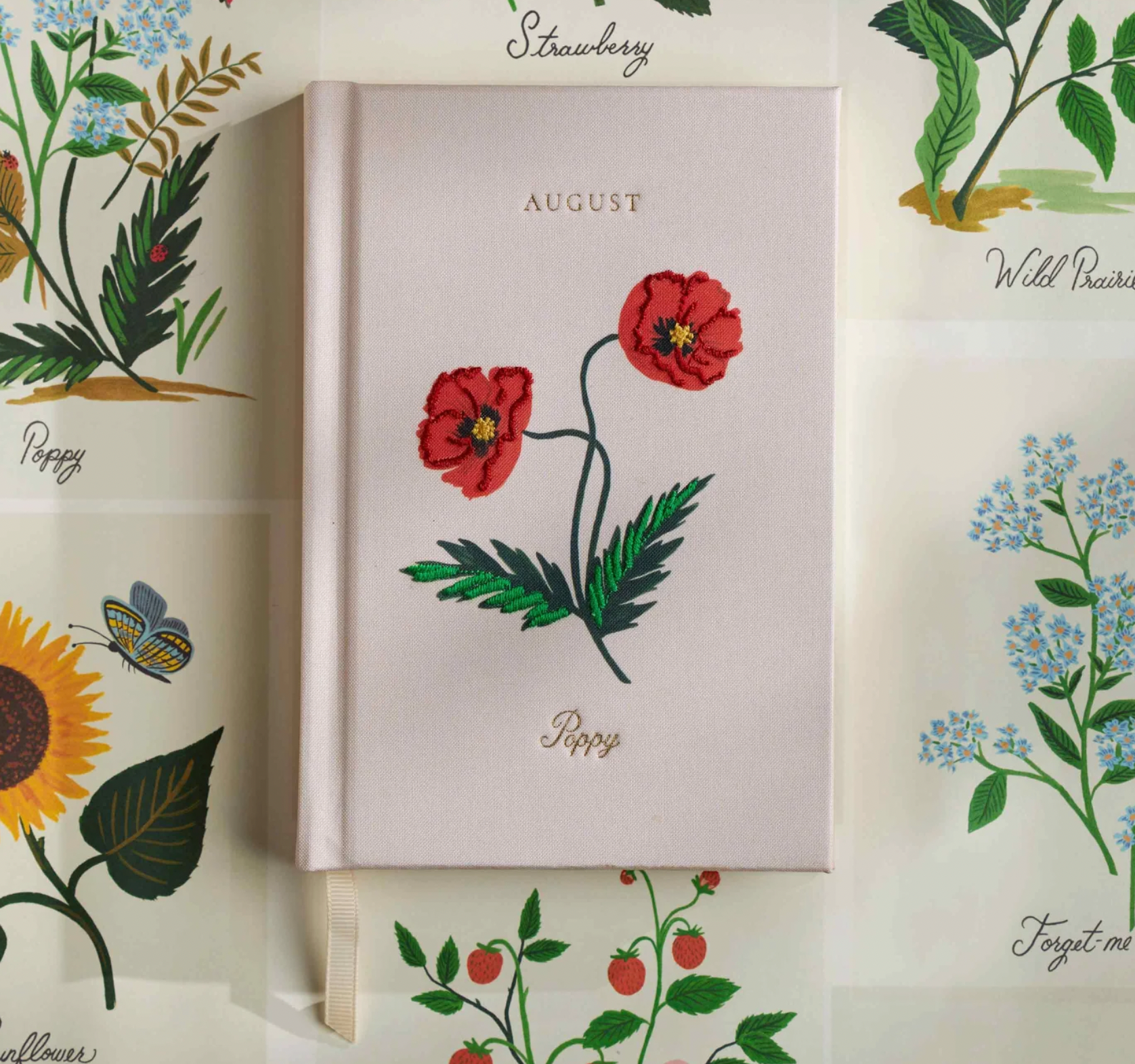 Mini Birth Month Embroidered Journal - August Poppy