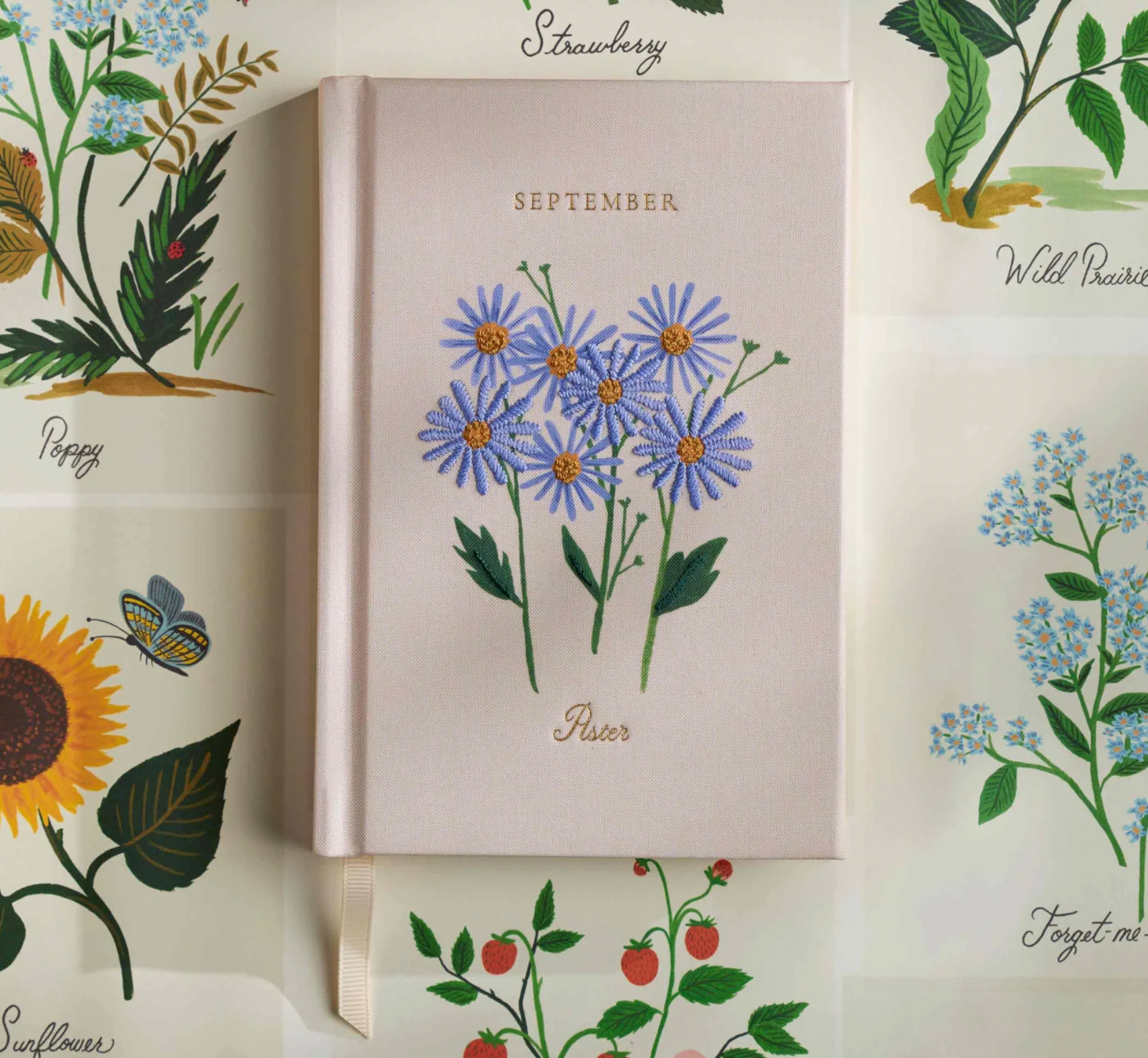 Mini Birth Month Embroidered Journal - September Aster