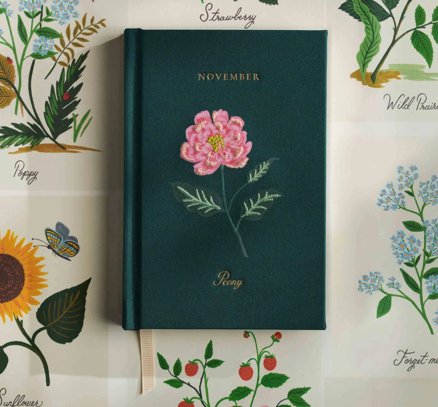 Mini Birth Month Embroidered Journal - November Peony