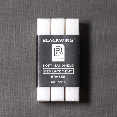 Blackwing Handheld Eraser Replacements - Each eraser is made of a specialized soft material that erases the dark lines of our graphite cleanly and easily. Use them with our durable aluminum holder that lets you get a solid grip while erasing. 