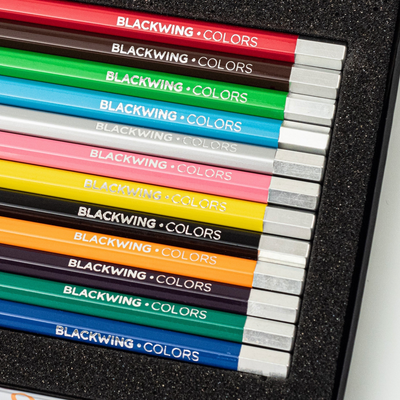 Blackwing Colors were designed specifically for coloring. Each pencil is made with Genuine Incense-cedar and includes a unique soft and smooth Japanese wax color core. Each pencil also features the same semi-hexagonal barrel found in our graphite pencils and a metal end cap that adds a bit of weight, giving the pencils a comfortable, balanced feel.  Details: Set of 12 Pencils  By Blackwing