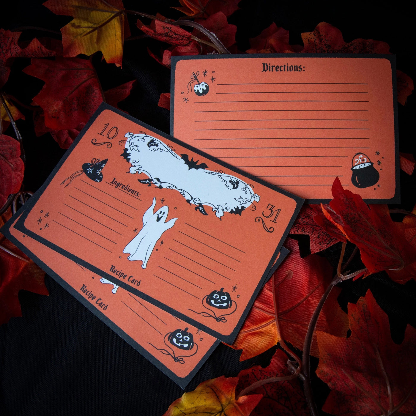 Orange Halloween Recipe Cards - Set of 5