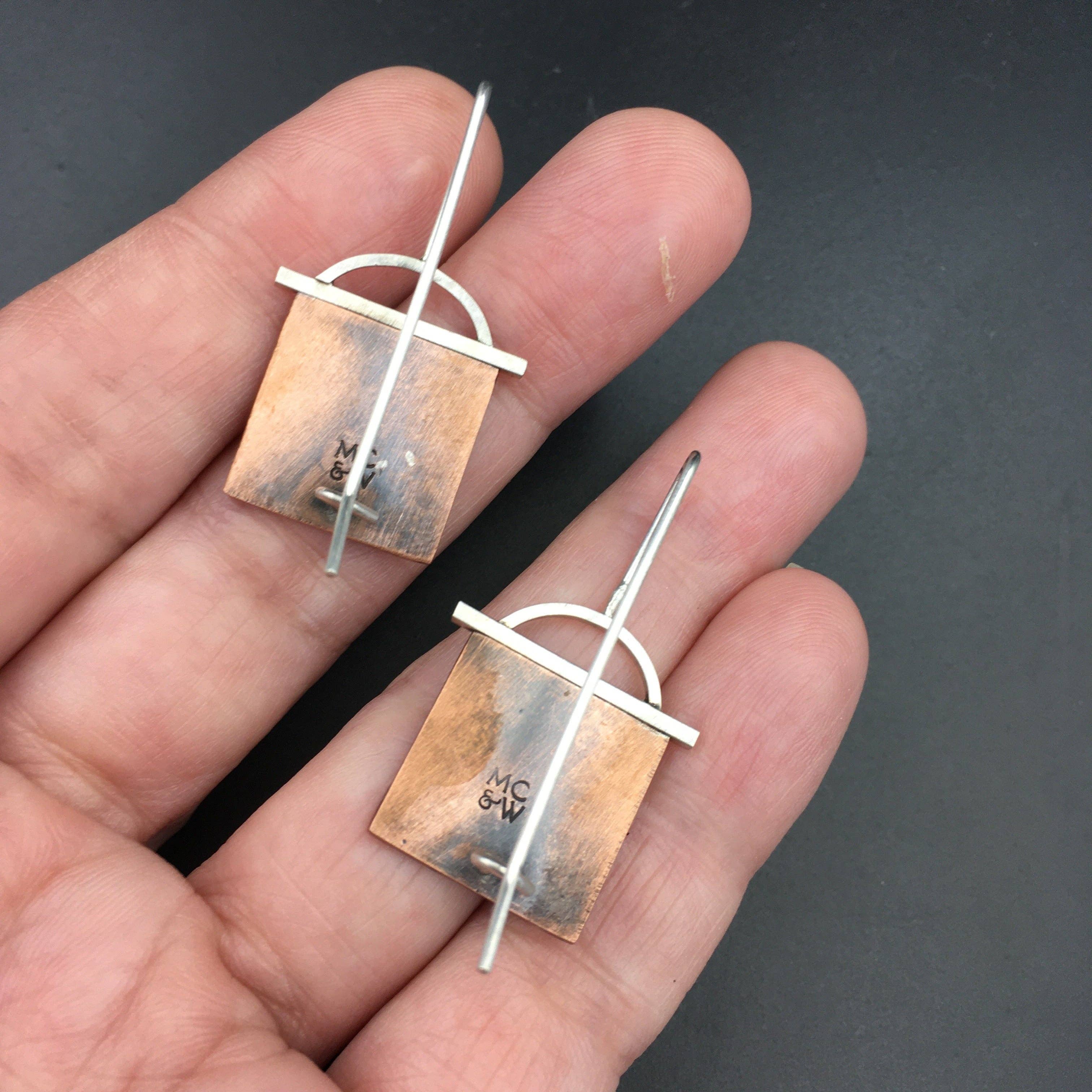 Handmade Stag Beetle Earrings in Copper and Sterling Silver