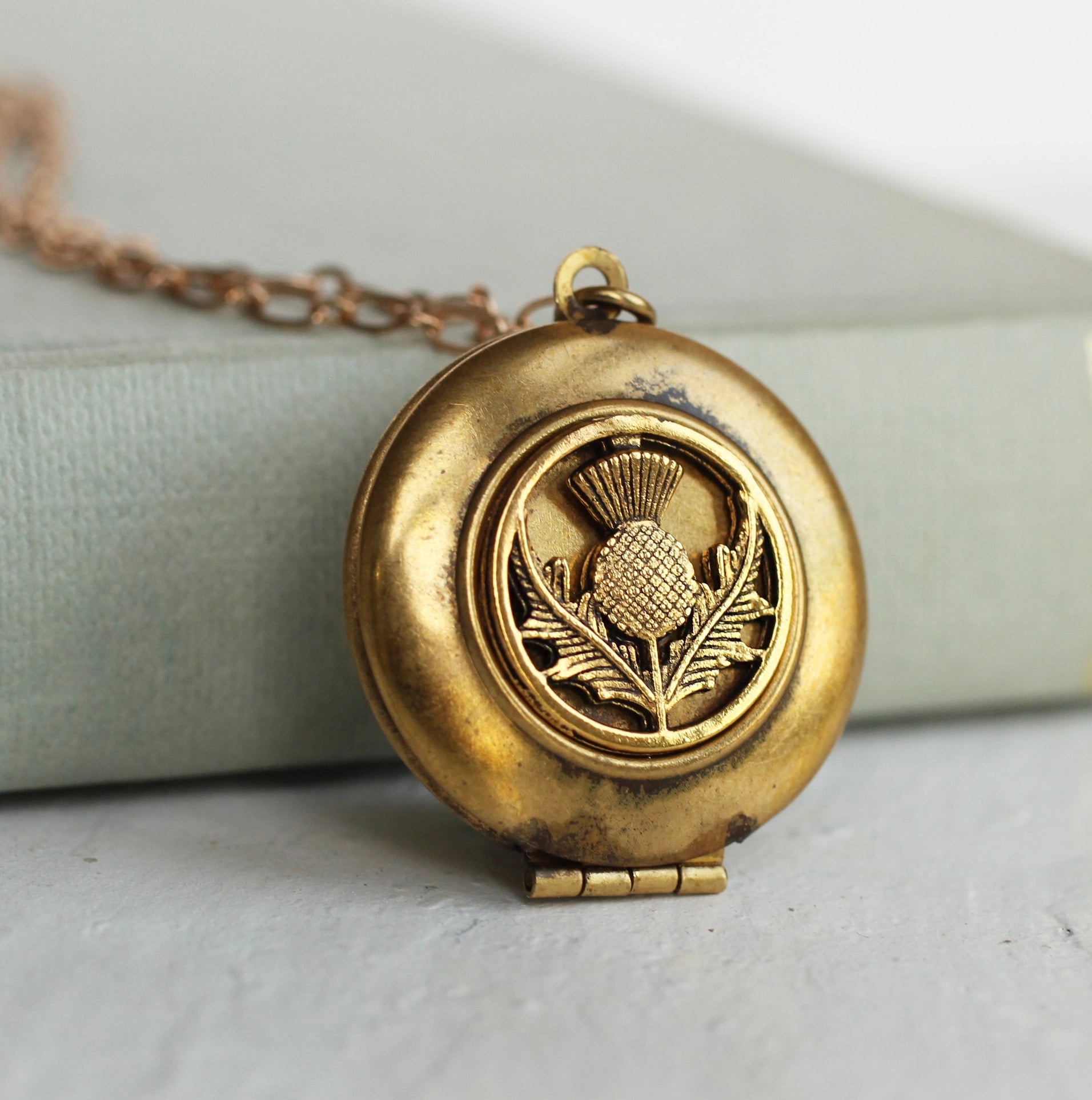 Gold Scottish Thistle Locket