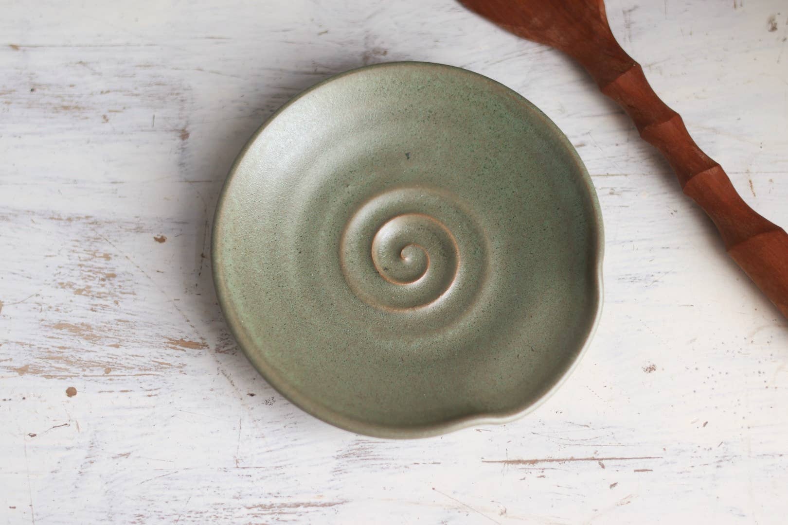 Handmade Ceramic Spoon Rest - Sage Green