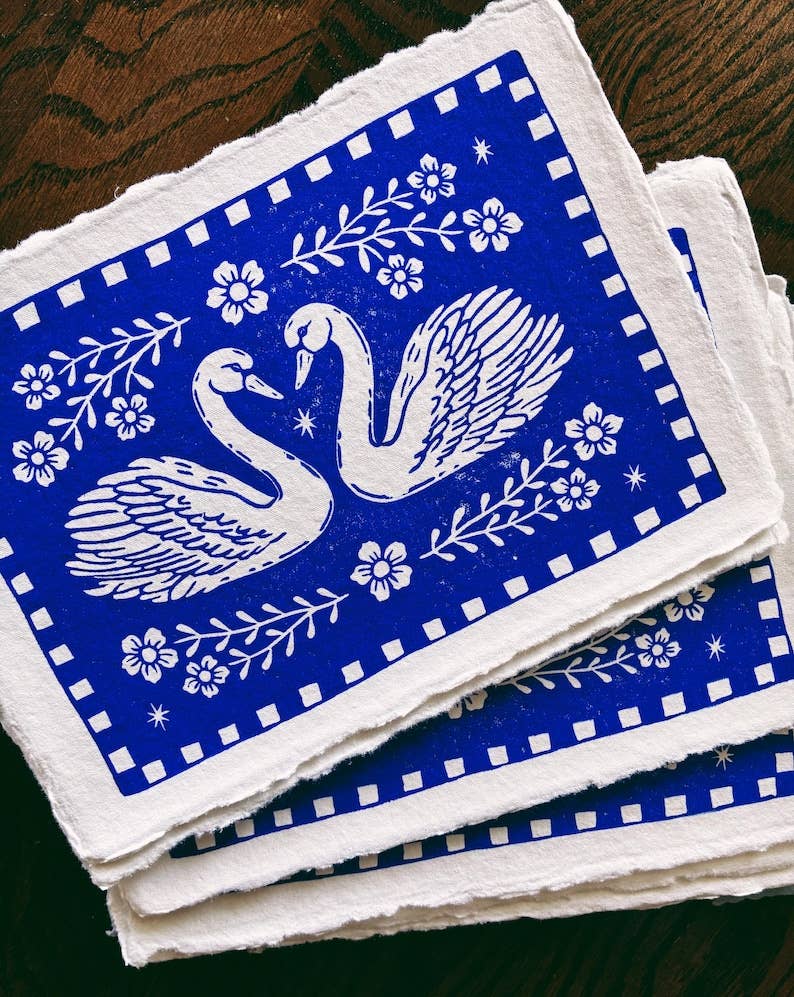 Folk Art Swan Block Print - 5" x 7"