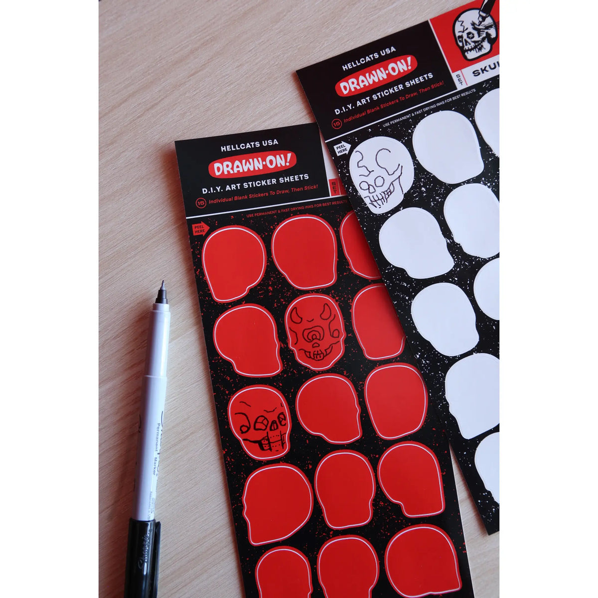 DIY Red Skull Draw-On Sticker Sheet - Set of 2