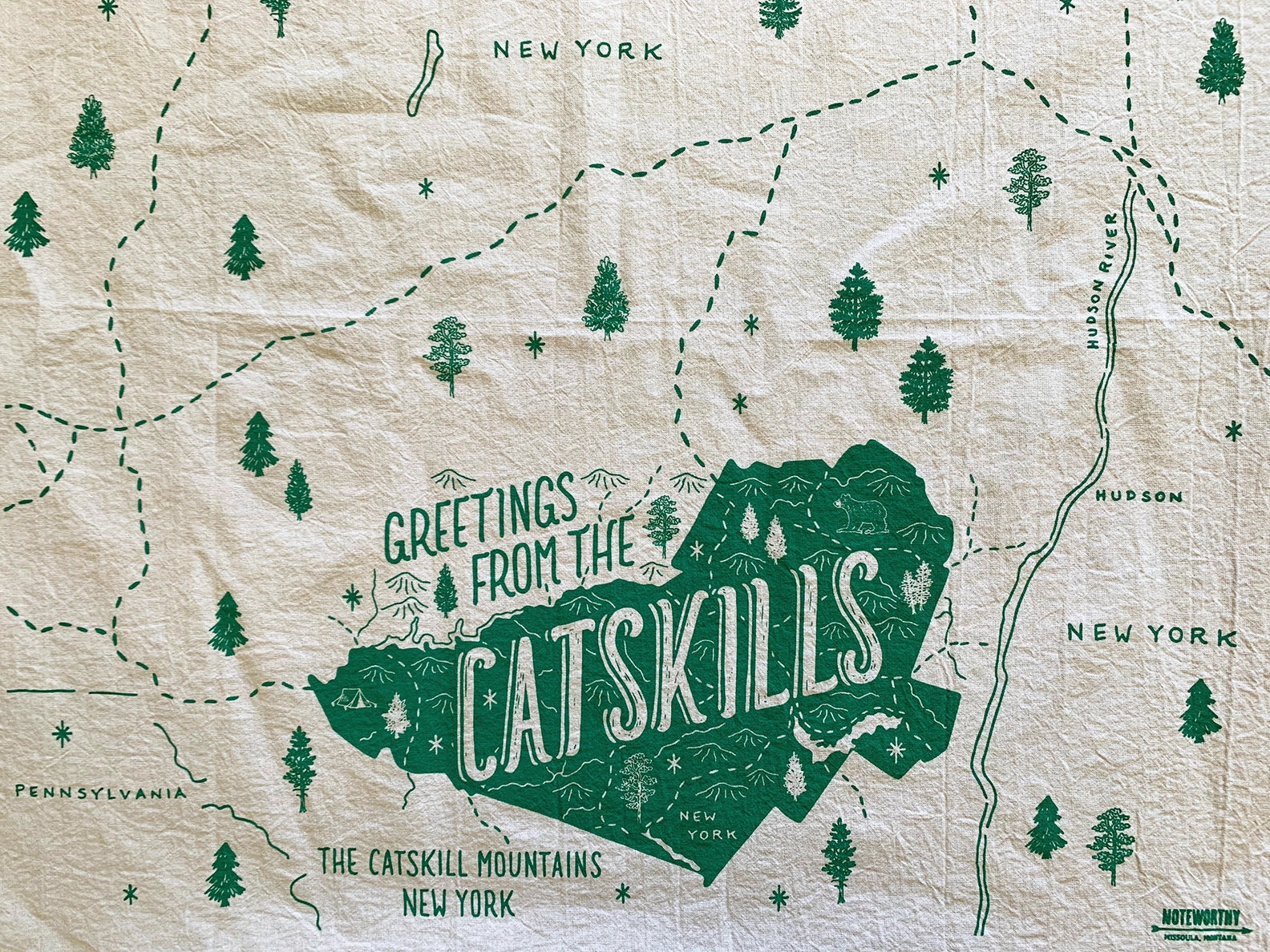 Greetings From The Catskills Tea Towel