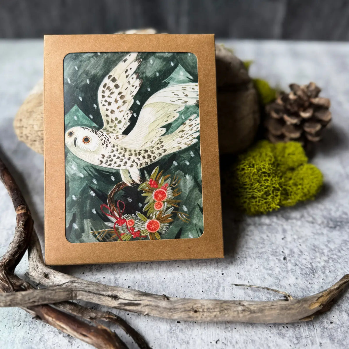 Festive Owl Wreath Card (or Box Set)