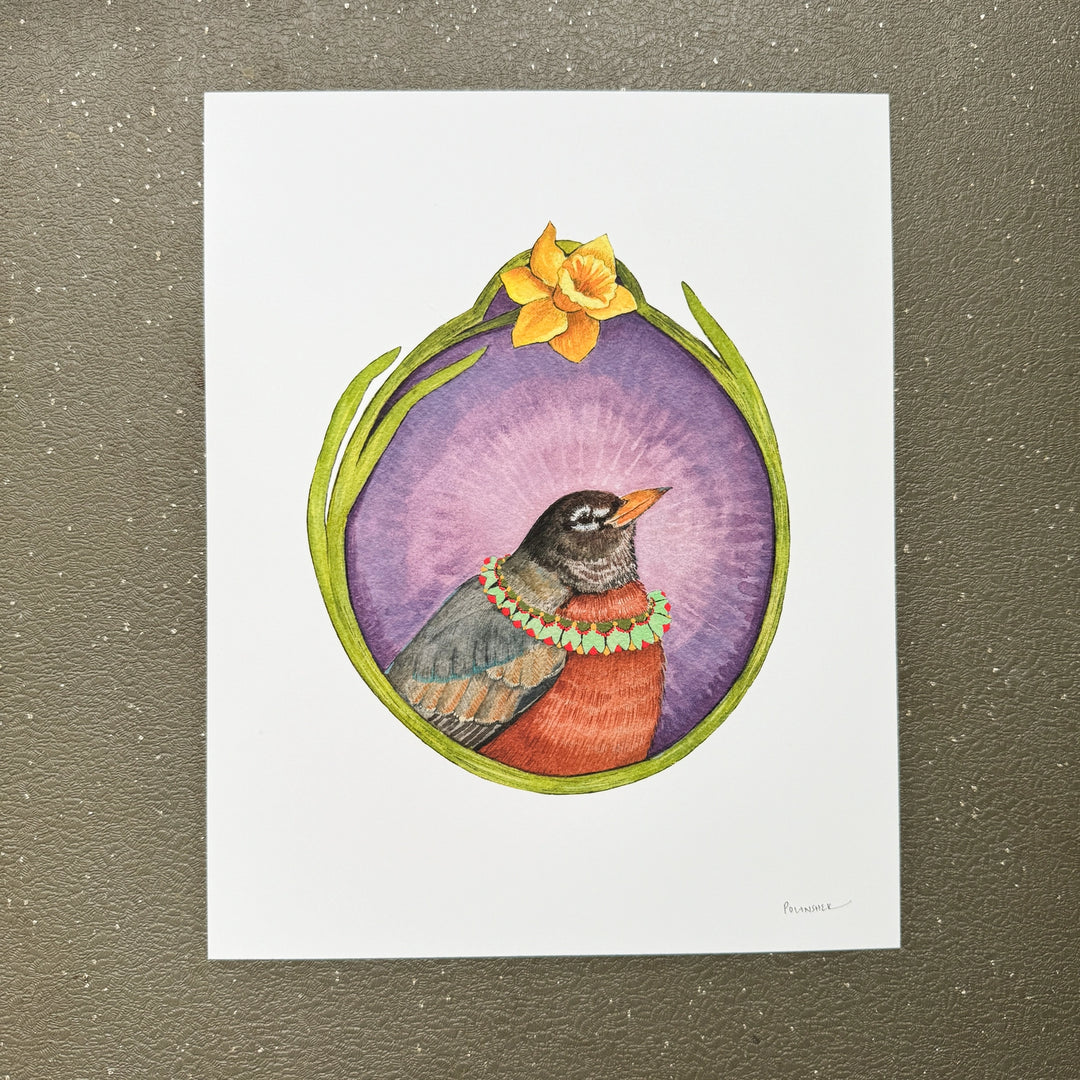 Floral Flight Crew: Robin of Daffodils Print - 8x10