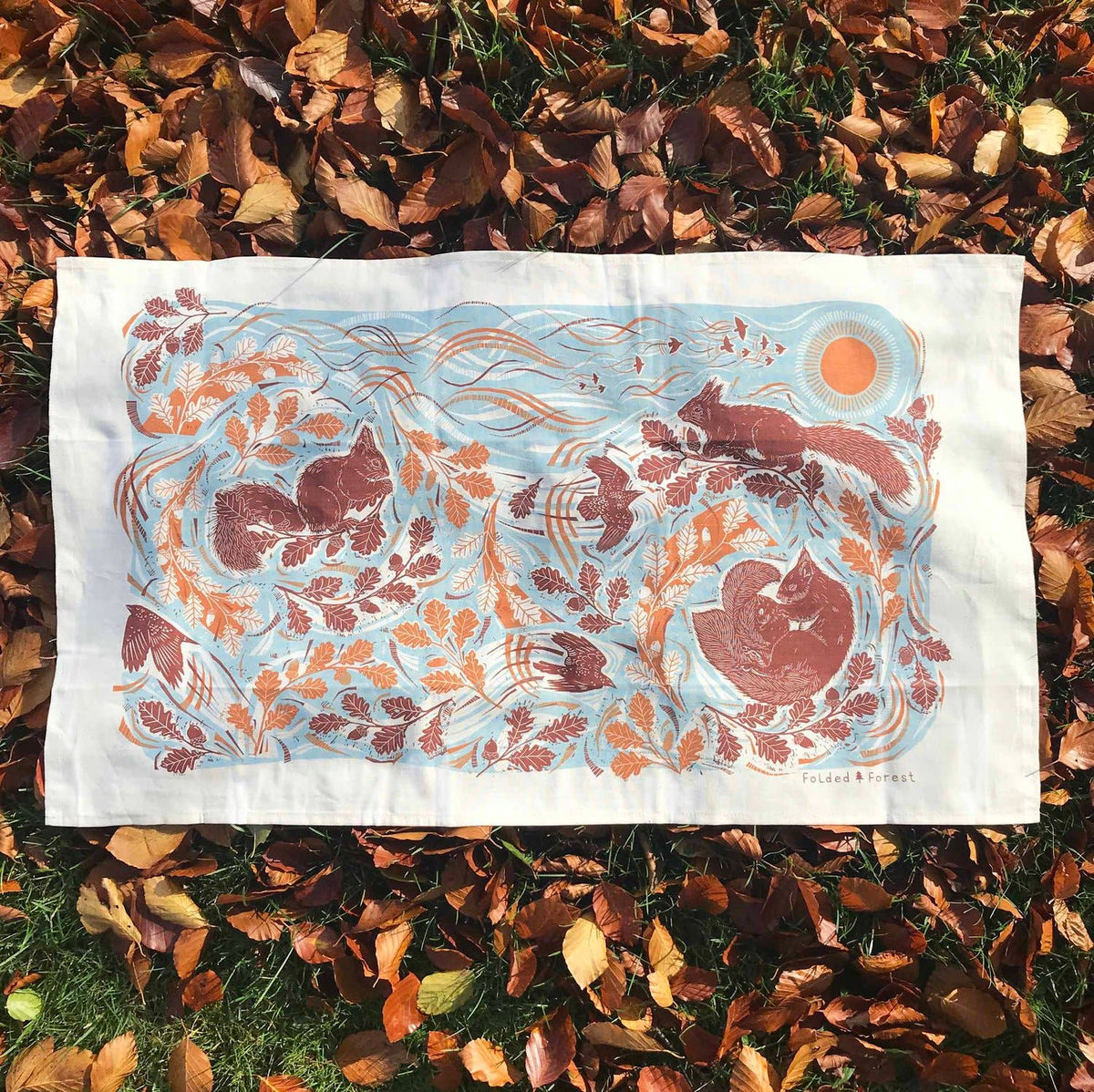 Foraging Squirrels Cotton Tea Towel